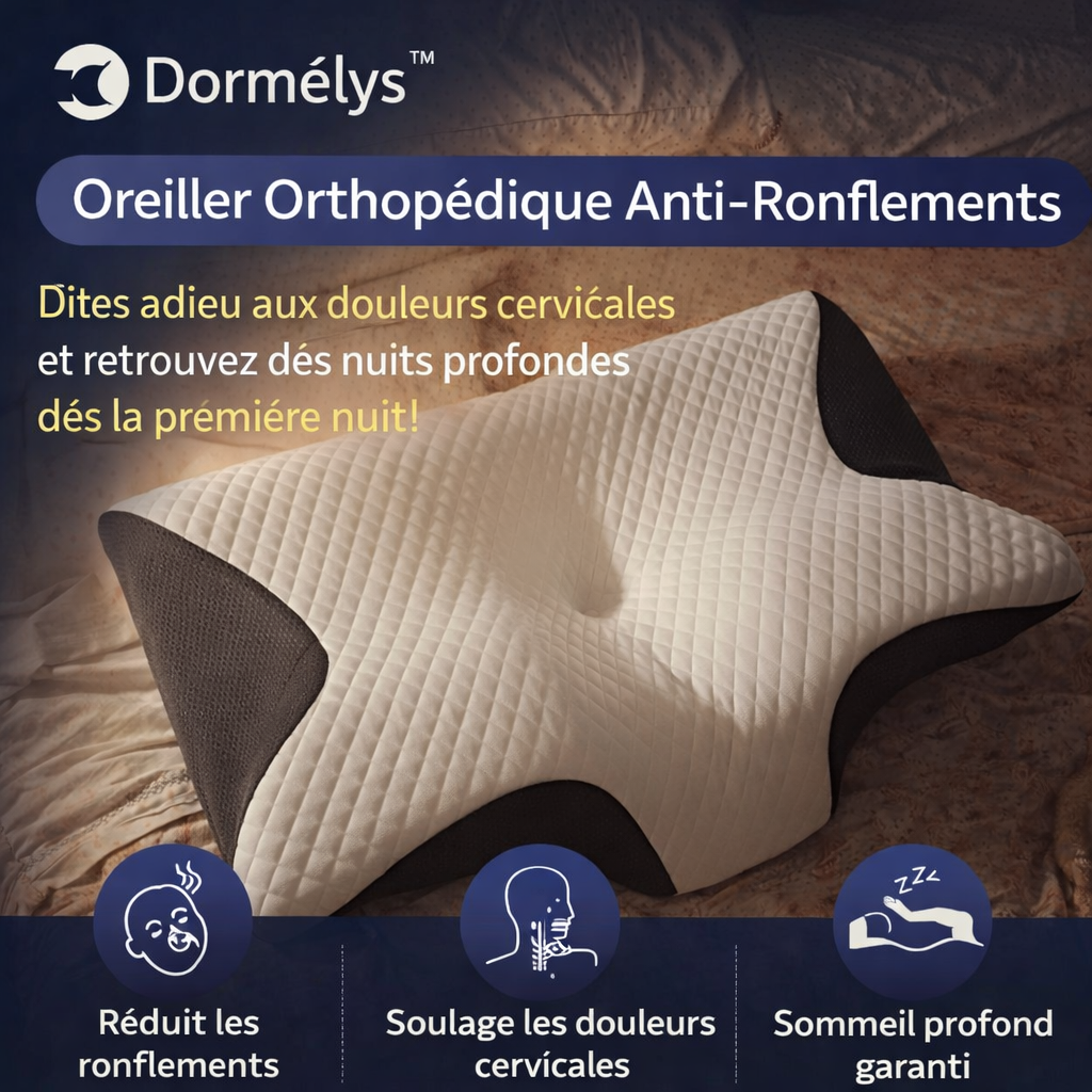 Dormélys™ Oreiller Orthopédique Anti-Ronflements | Dites adieu aux douleurs cervicales et retrouvez des nuits profondes dès la première nuit !