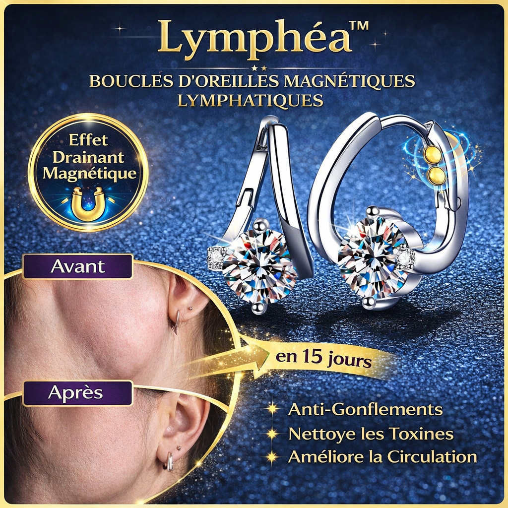 Lymphéa™ Boucles d’Oreilles Magnétiques Lymphatiques | Détoxifiez votre corps et éliminez les gonflements en 72 heures !