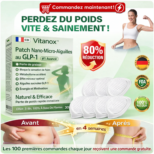 Vitanox™ Patch Nano-Micro-Aiguilles au GLP‑1 | Perdez 5 kg de graisse abdominale en 7 jours !
