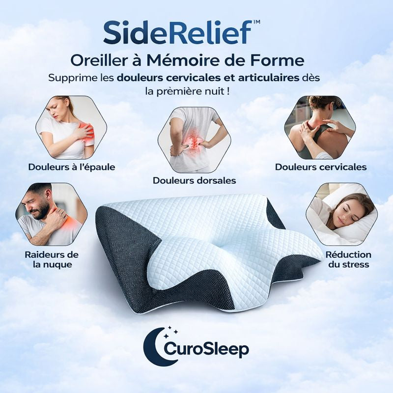SideRelief™ Oreiller à Mémoire de Forme | Supprime les douleurs cervicales et articulaires dès la première nuit !
