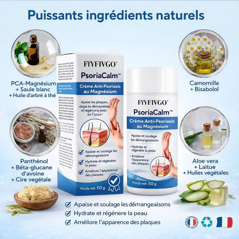 PsoriaCalm™ Crème Anti-Psoriasis au Magnésium | Apaise les plaques, stoppe les démangeaisons et régénère la peau en 7 jours !