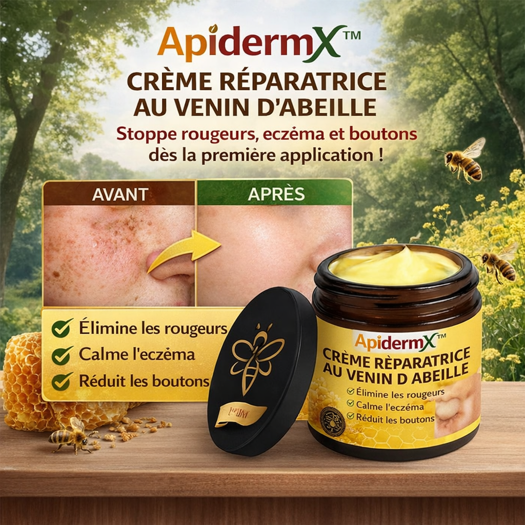 ApidermX™ Crème Réparatrice au Venin d’Abeille | Stoppe rougeurs, eczéma et boutons dès la première application !