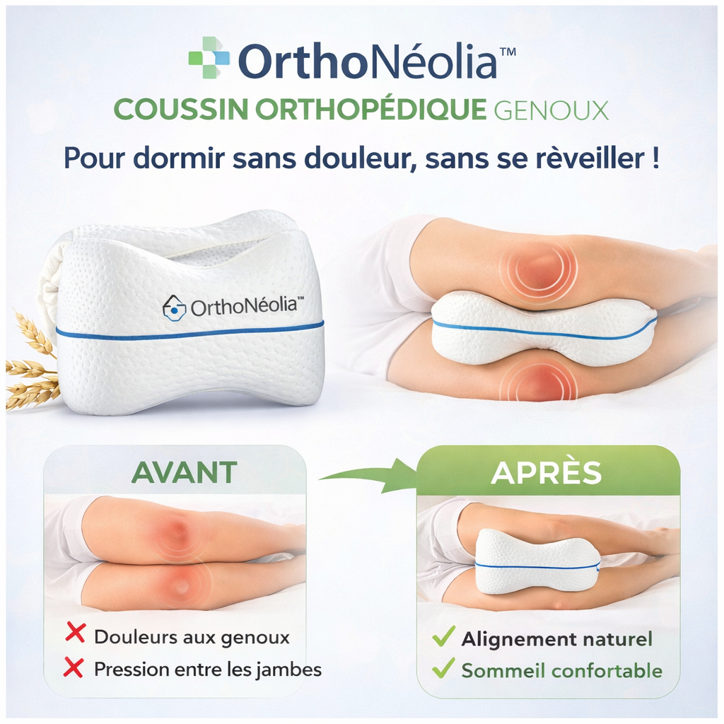 OrthoNéolia™ Coussin Orthopédique Genoux | Soulagez vos douleurs en 7 minutes !
