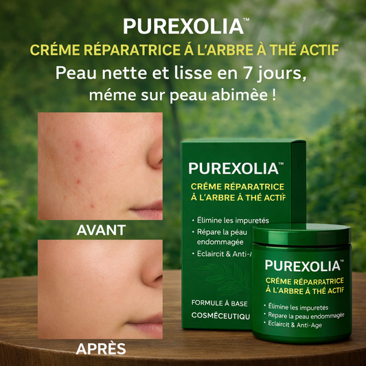 Purexolia™ Crème Réparatrice à l’Arbre à Thé Actif | Peau nette et lisse en 7 jours, même sur peau abîmée !