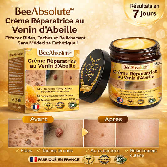 BeeAbsolute™ Crème Réparatrice au Venin d’Abeille | Effacez Rides, Taches et Relâchement Sans Médecine Esthétique !