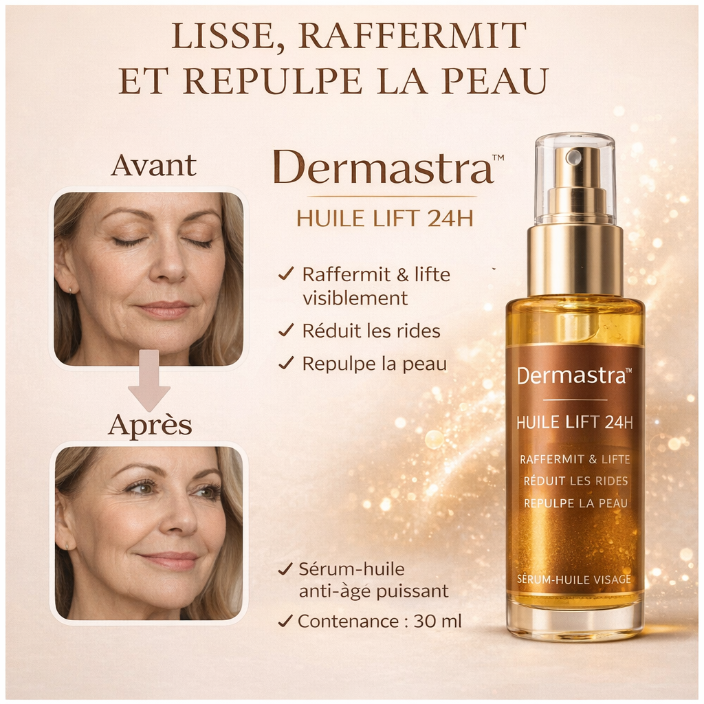 Dermastra™ Huile Lift 24H | Raffermit la peau relâchée jusqu’à 98 % en seulement 24 heures !