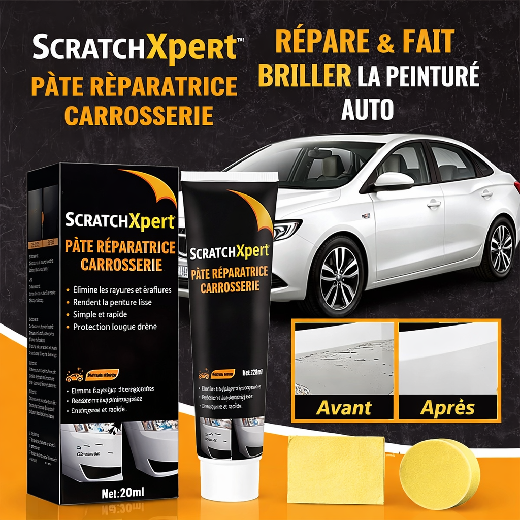 ScratchXpert™ Pâte Réparatrice Carrosserie | Efface les rayures et redonne une brillance neuve en quelques minutes !