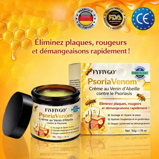 PsoriaVenom™ Crème au Venin d’Abeille contre le Psoriasis | Éliminez plaques, rougeurs et démangeaisons rapidement !