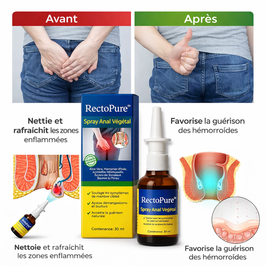 RectoPure™ Spray Anal Végétal | Stoppez les hémorroïdes sans chirurgie ni suppositoires !