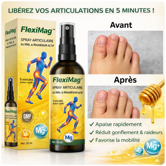 FlexiMag™ Spray Articulaire au Miel & Magnésium Actif | Supprimez vos douleurs articulaires en 10 minutes !