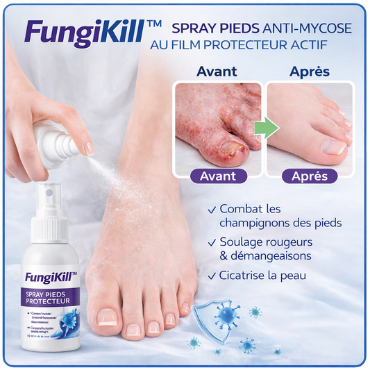 FungiKill™ Spray Pieds Anti-Mycose au Film Protecteur Actif | Éliminez les champignons en 24h !