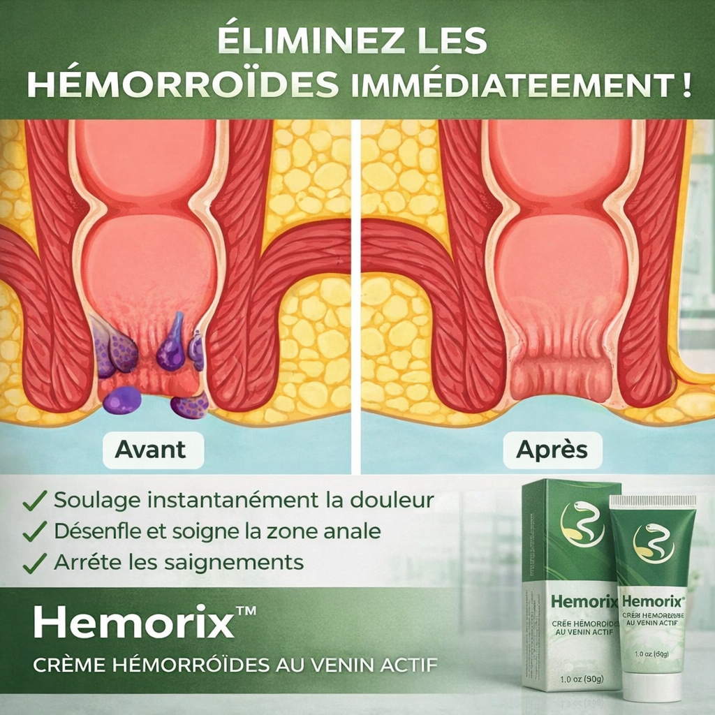 Hemorix™ Crème Hémorroïdes au Venin Actif | Éliminez la douleur et le gonflement dès la première application !