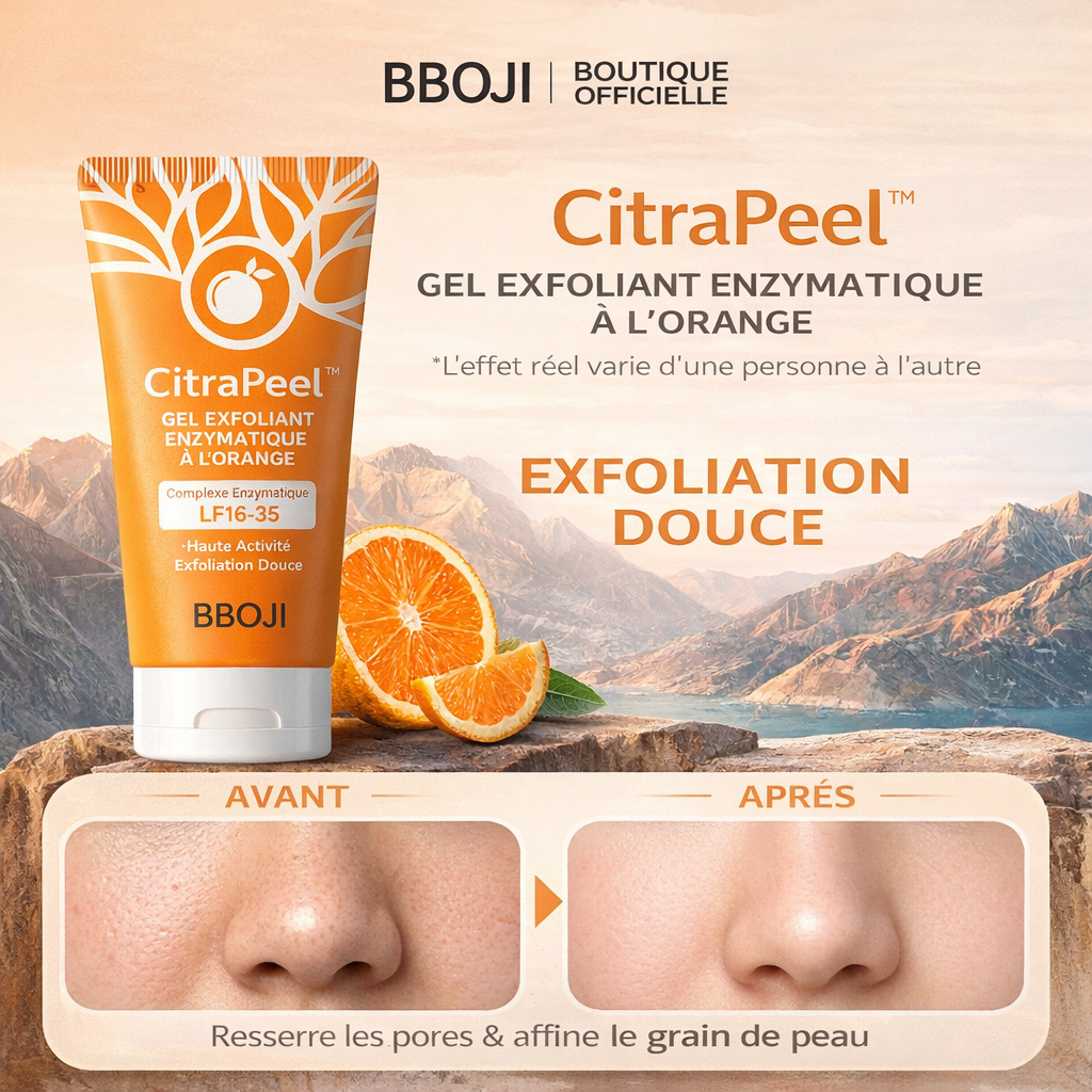 CitraPeel™ Gel Exfoliant Enzymatique à l’Orange | Éliminez cellules mortes, taches et teint terne en 5 minutes !