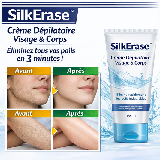 SilkErase™ Crème Dépilatoire Visage & Corps | Éliminez tous vos poils à la racine en 3 minutes chrono !