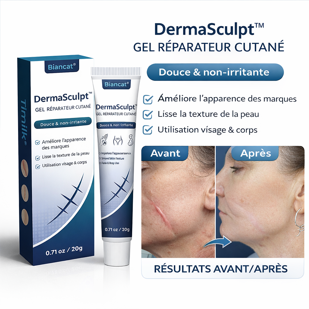 DermaSculpt™ Gel Réparateur Cutané | Effacez cicatrices, boutons et vergetures en quelques minutes !