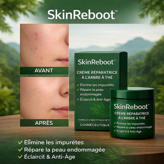 SkinReboot™ Crème Réparatrice à l’Arbre à Thé | Éradique boutons, taches et rides en 7 jours – même sur peaux abîmées!