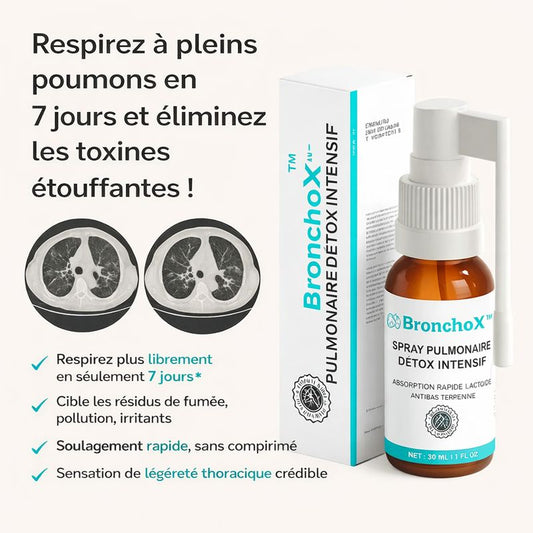 BronchoX™ Spray Pulmonaire Détox Intensif | Respirez à pleins poumons en 7 jours et éliminez les toxines étouffantes !
