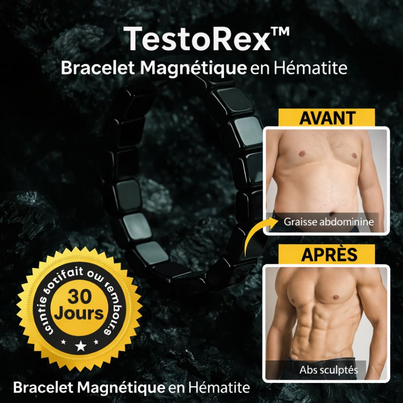 TestoRex™ Bracelet Magnétique en Hématite | Boost ton taux de testostérone de +92 % en 7 jours seulement!