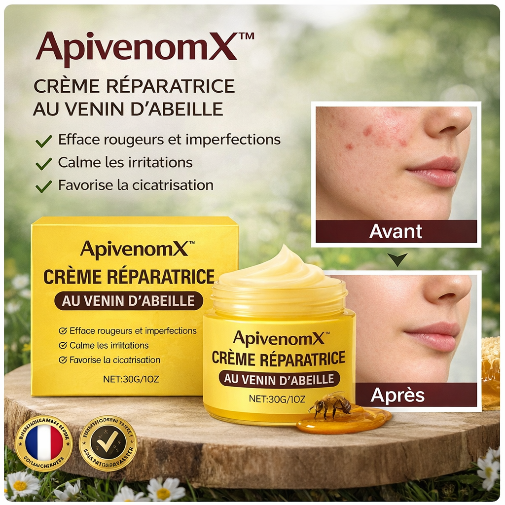 ApivenomX™ Crème Réparatrice au Venin d’Abeille | Efface rougeurs et imperfections en 72 heures !