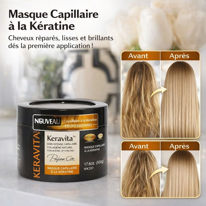 Keravita™ Masque Capillaire à la Kératine | Cheveux réparés, lisses et brillants dès la première application !