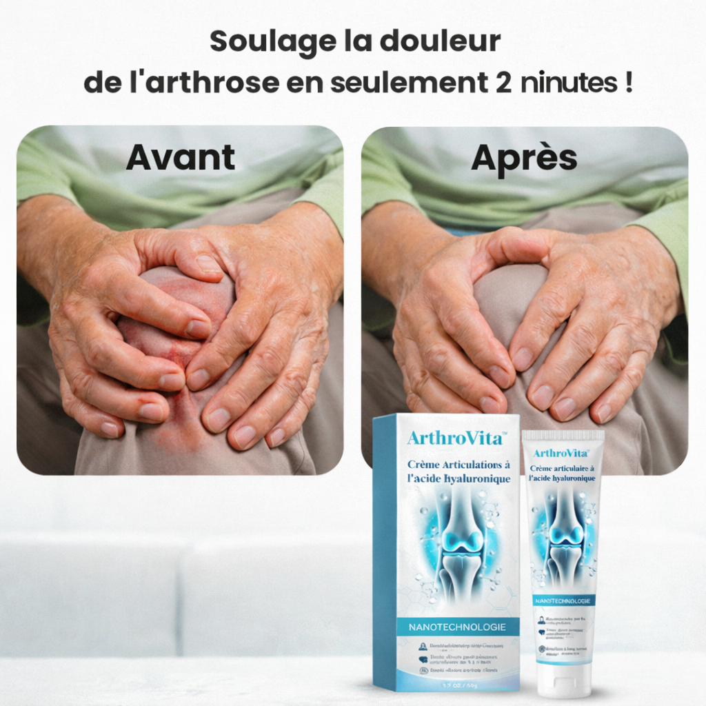 ArthroVita™ Crème Articulations à l’Acide Hyaluronique | Supprime la douleur de l’arthrose en 2 minutes !