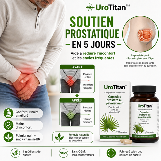 UroTitan™ Capsules Prostate au Palmier Nain | Réduisez l'inflammation de la prostate jusqu'à 95 % en 5 jours !