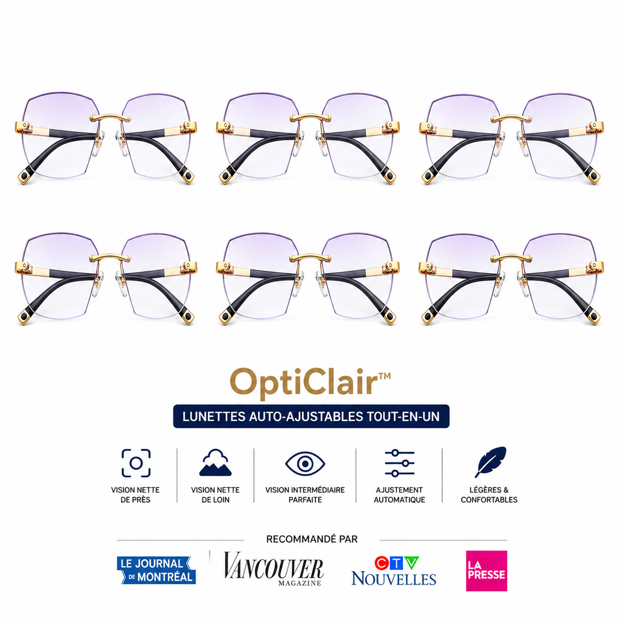 OptiClair™ Lunettes Auto-Ajustables Tout-en-Un | Voyez net de près, de loin et partout entre les deux !