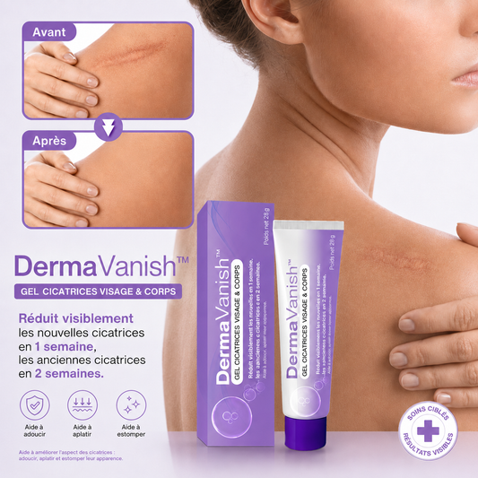 DermaVanish™ Gel Anti-Cicatrices Visage & Corps | Effacez l’apparence des marques d’acné, brûlures et cicatrices sans laser ni chirurgie !