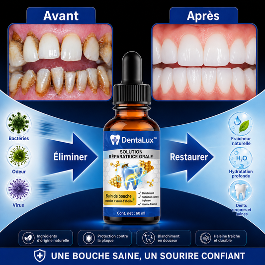 DentaLux™ Sérum Réparateur d’Émail | Renforcez vos dents et stoppez la sensibilité en 7 jours, sans soins coûteux !