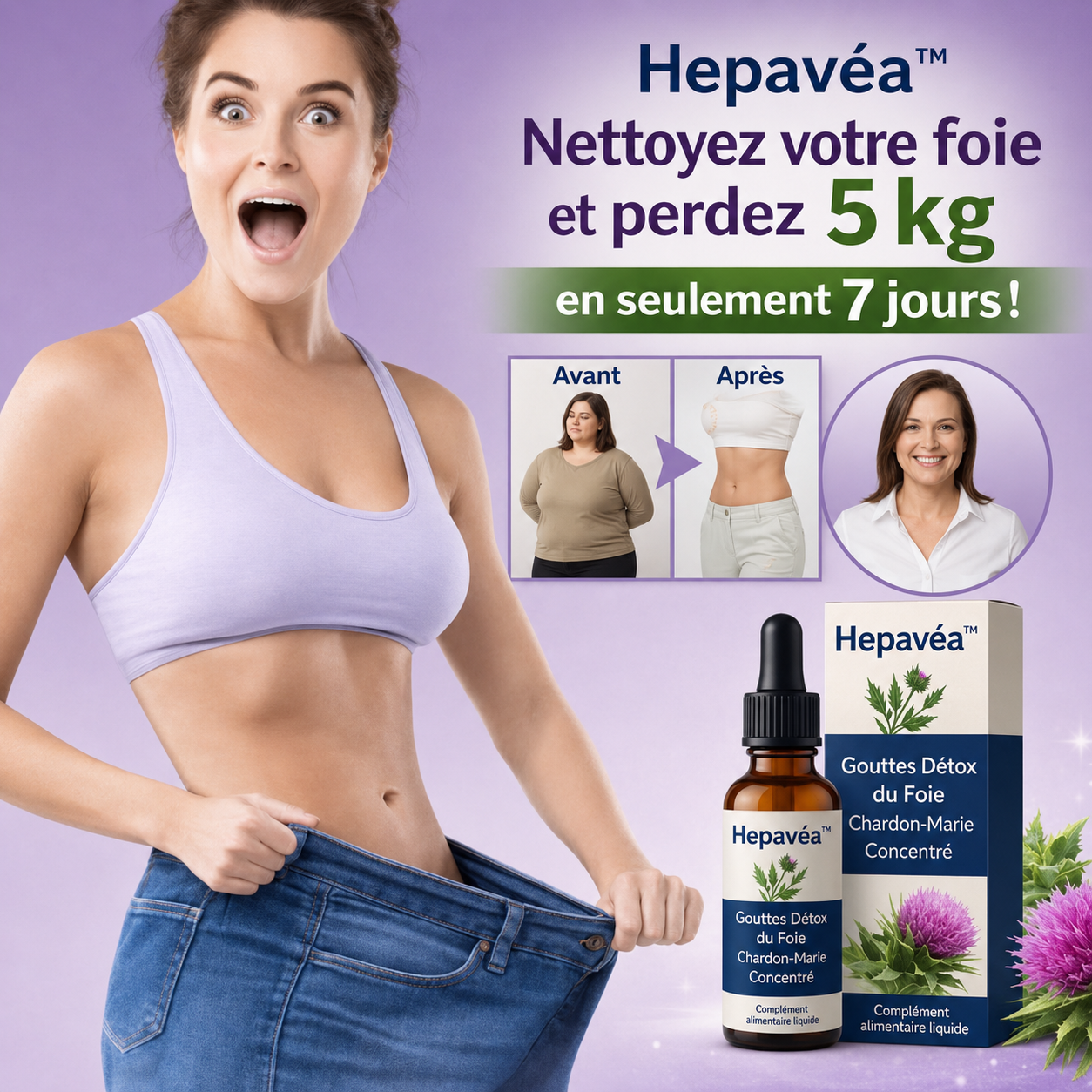 Hepavéa™ Gouttes Détox du Foie au Chardon-Marie Concentré | Nettoyez votre foie et perdez 5 kg en seulement 7 jours !