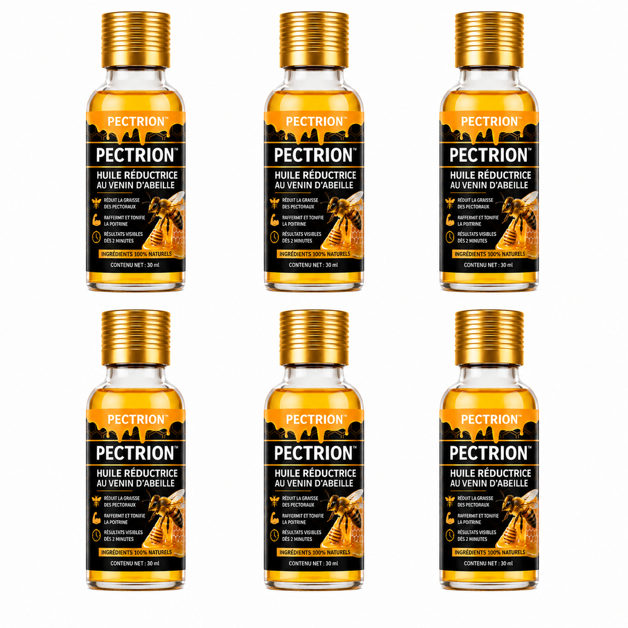 Pectrion™ Huile Réductrice au Venin d’Abeille | Réduit la graisse des pectoraux en 2 minutes !