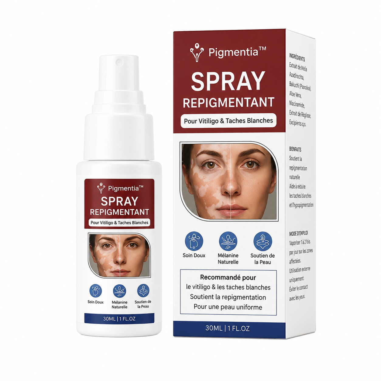 Pigmentia™ Spray Repigmentant | Réactivez votre pigmentation naturelle et atténuez les taches blanches en 4 semaines !