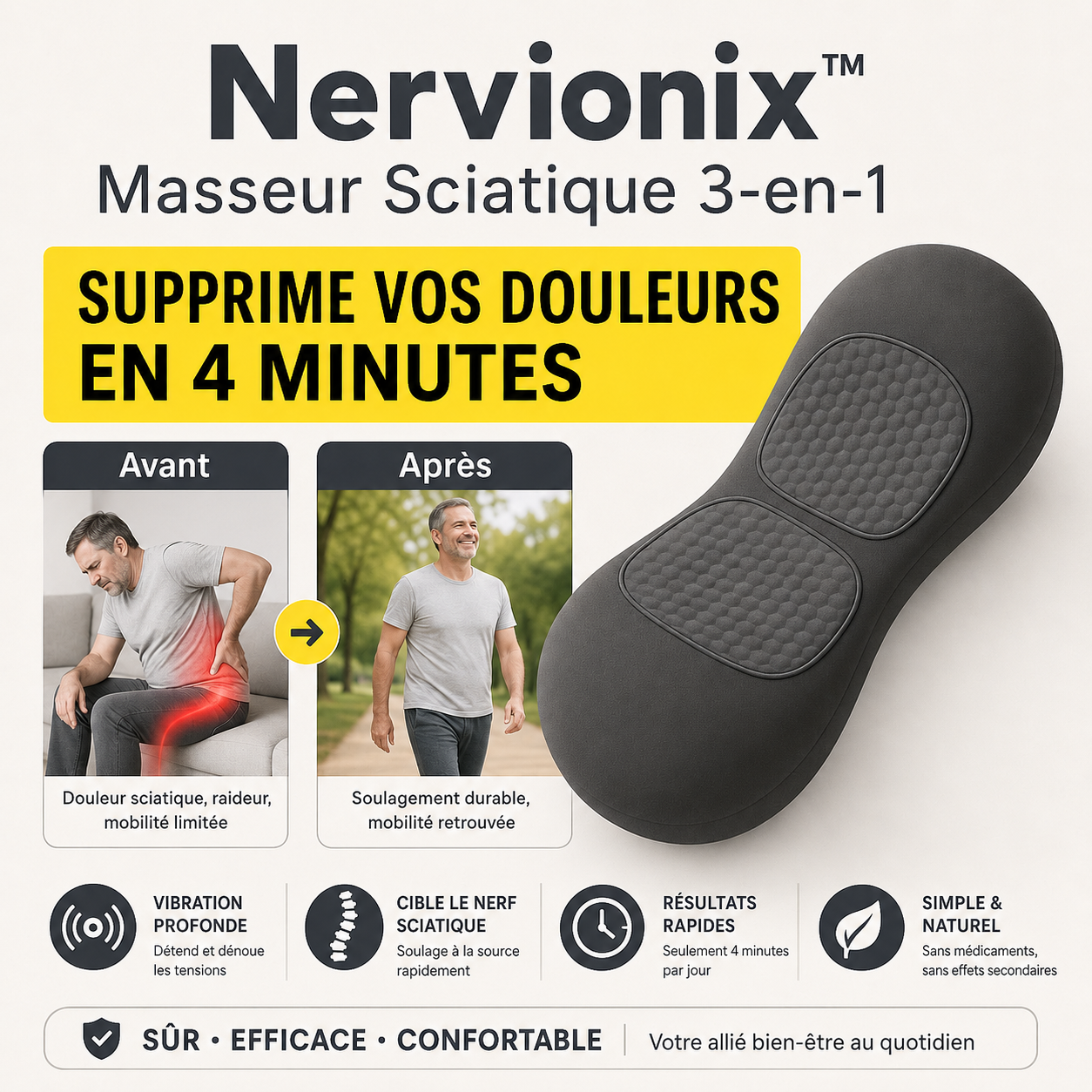 Nervionix™ Masseur Sciatique 3-en-1 | Supprime vos douleurs en 4 minutes chrono!