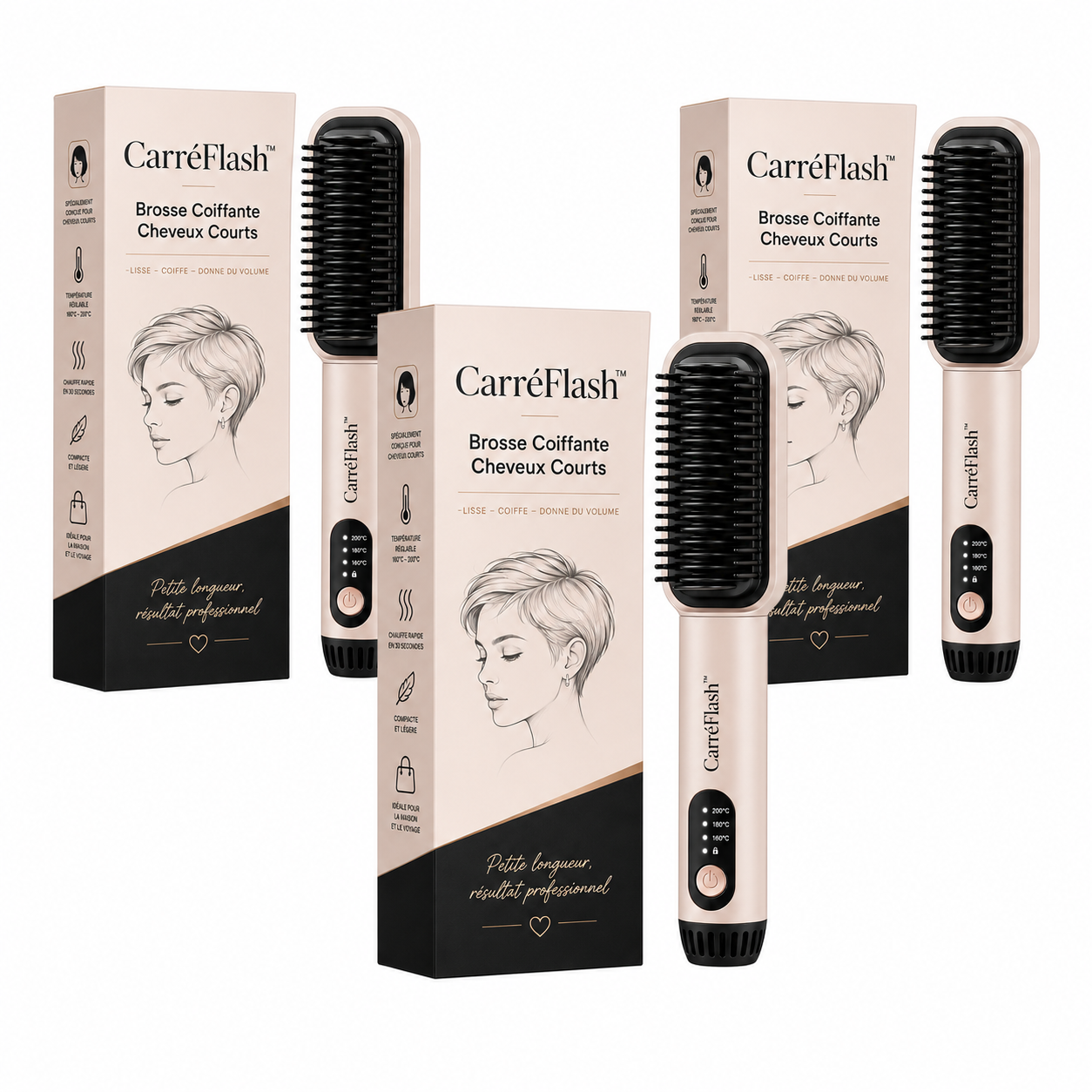 CarréFlash™ Brosse Coiffante Cheveux Courts | Obtenez un brushing volumineux en 2 minutes, sans coiffeur !