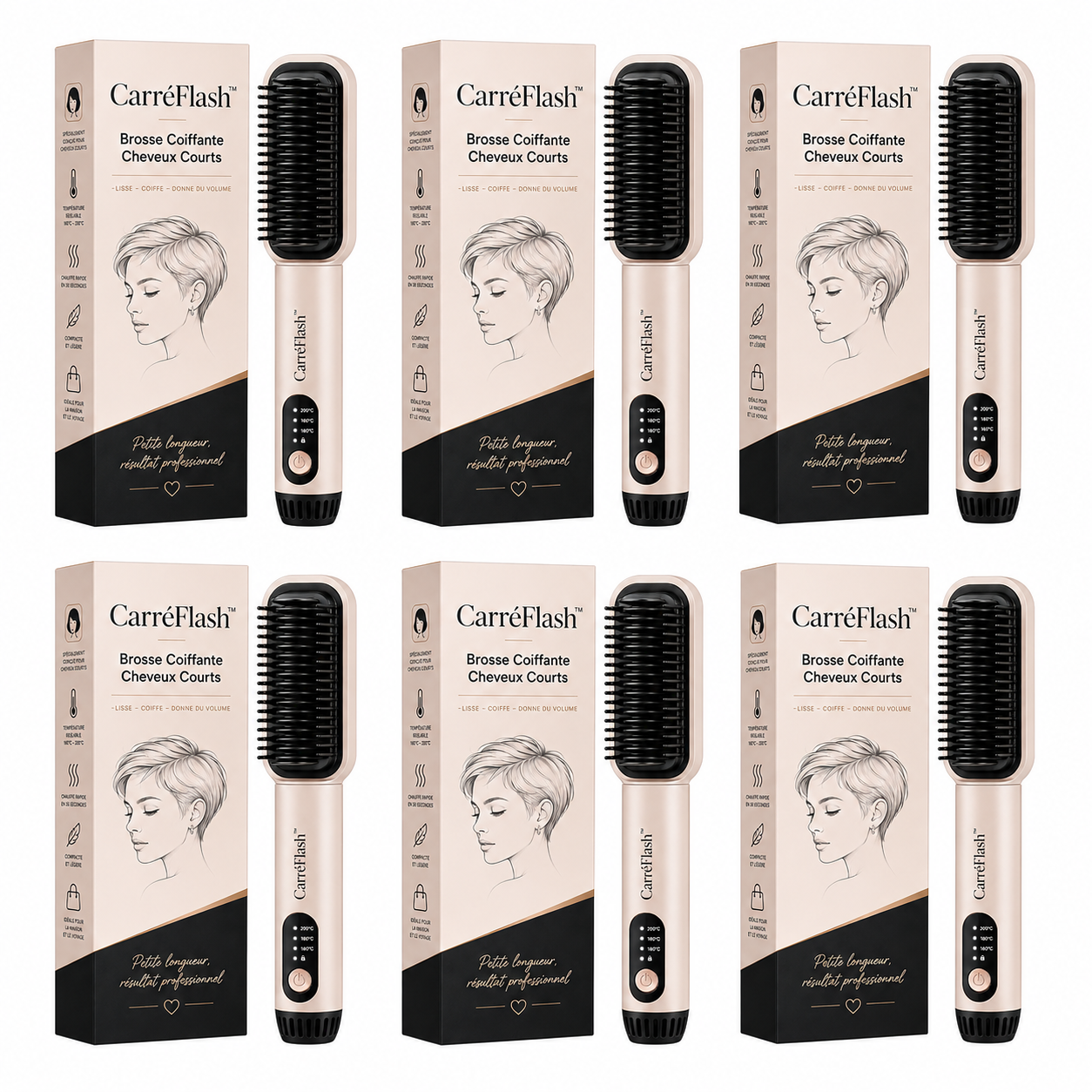 CarréFlash™ Brosse Coiffante Cheveux Courts | Obtenez un brushing volumineux en 2 minutes, sans coiffeur !