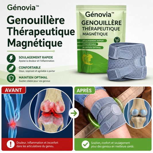 Génovia™ Genouillère Thérapeutique Magnétique | Éliminez la douleur du genou en 3 minutes !