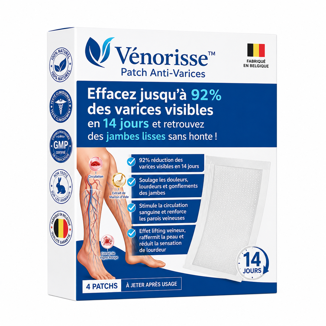 Vénorisse™ Patch Anti-Varices | Effacez jusqu’à 92% des varices visibles en 14 jours et retrouvez des jambes lisses sans honte !