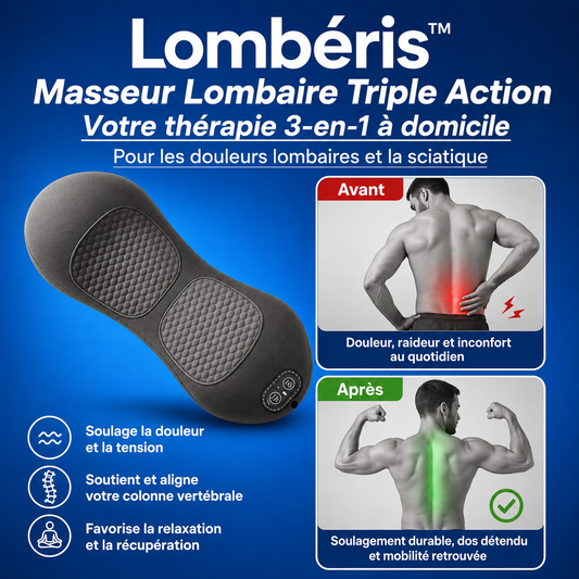 Lombéris™ Masseur Lombaire Triple Action | Soulagez vos douleurs sciatiques et lombaires en 15 minutes chrono !