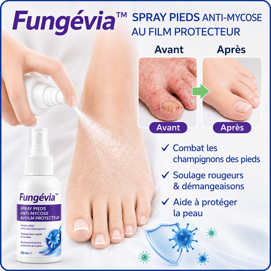 Fungévia™ Spray Pieds Anti-Mycose au Film Protecteur | Éliminez les champignons en 48h chrono !