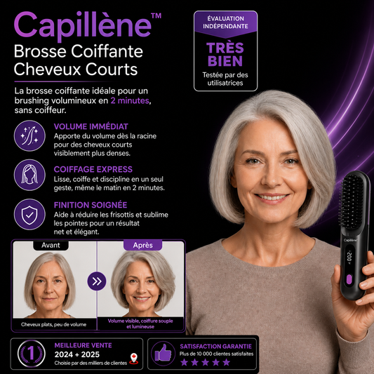 Capillène™ Brosse Coiffante Cheveux Courts | Obtenez un brushing volumineux en 2 minutes, sans coiffeur !