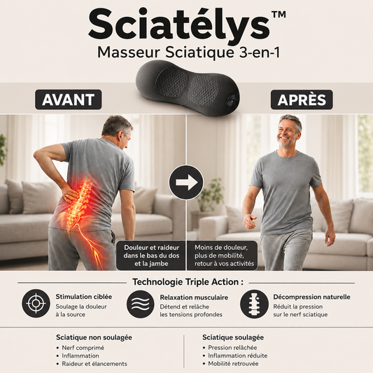 Sciatélys™ Masseur Sciatique 3-en-1 | Stoppez la sciatique et libérez votre dos en 5 minutes par jour !