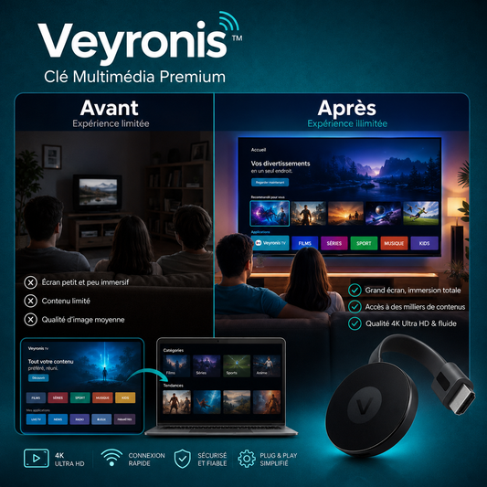 Veyronis™ Clé Multimédia Premium | Accédez instantanément à la TV, aux films et au sport en illimité !