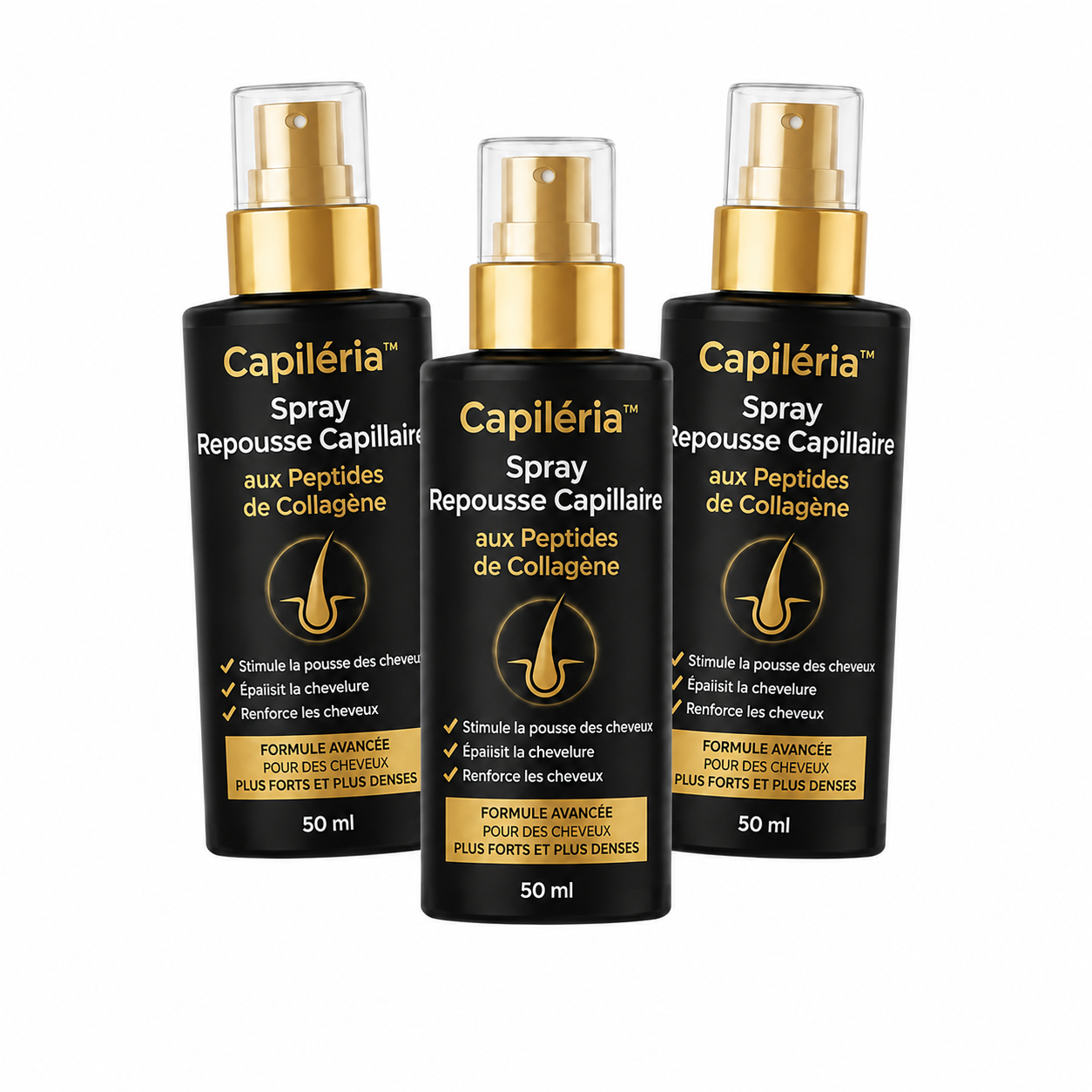Capiléria™ Spray Repousse Capillaire aux Peptides de Collagène | Relancez la pousse des cheveux et épaississez votre chevelure en 3 minutes!