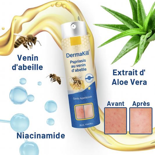 DermaKill™ Spray Ciblé | Élimine rougeurs, démangeaisons et plaques en 3 jours!
