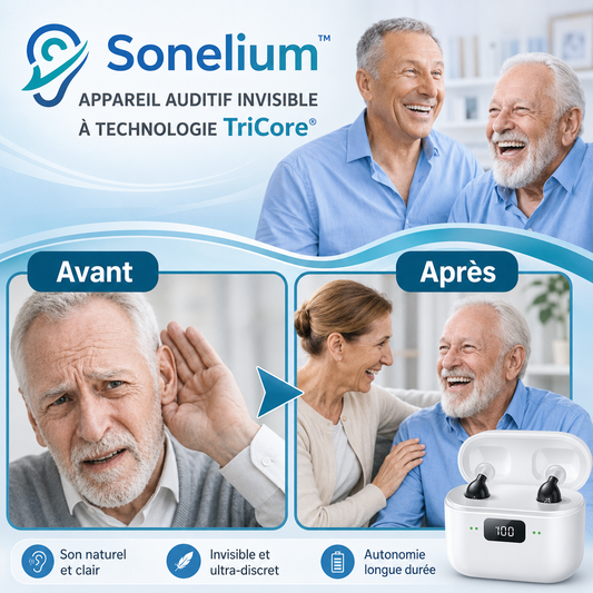 Sonelium™ Appareil Auditif Invisible à Technologie TriCore | Entendez parfaitement en 3 secondes, sans aucun sifflement !