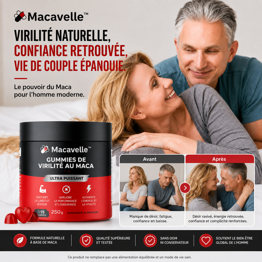 Macavelle™ Gummies Virilité au Maca | Obtenez une érection dure en 5 minutes, sans avaler de pilules !