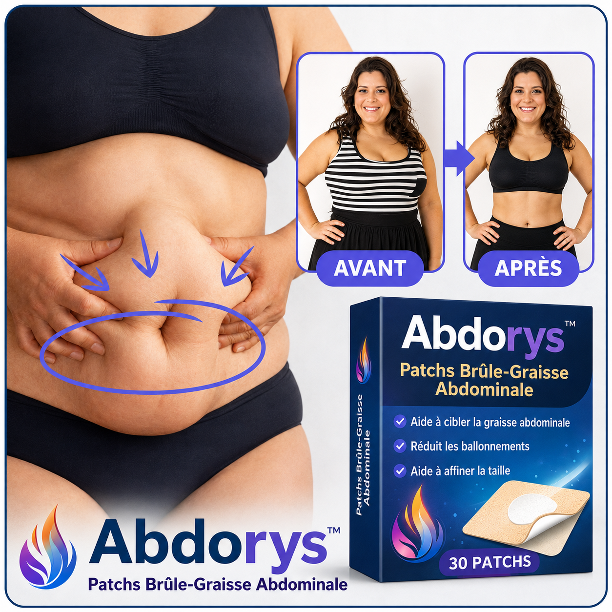 Abdorys™ Patchs Brûle-Graisse Abdominale | Perdez jusqu’à 3,2 kg en seulement 5 jours !