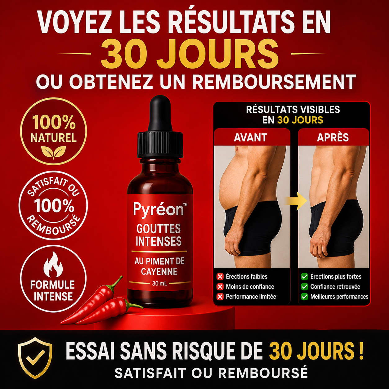 Pyréon™ Gouttes Intenses au Piment de Cayenne | Retrouvez une érection en 3 minutes chrono !