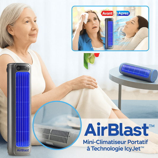AirBlast™ Mini-Climatiseur Portatif à Technologie IcyJet™ | Rafraîchit votre pièce en 30 secondes – Sans clim et sans facture salée!