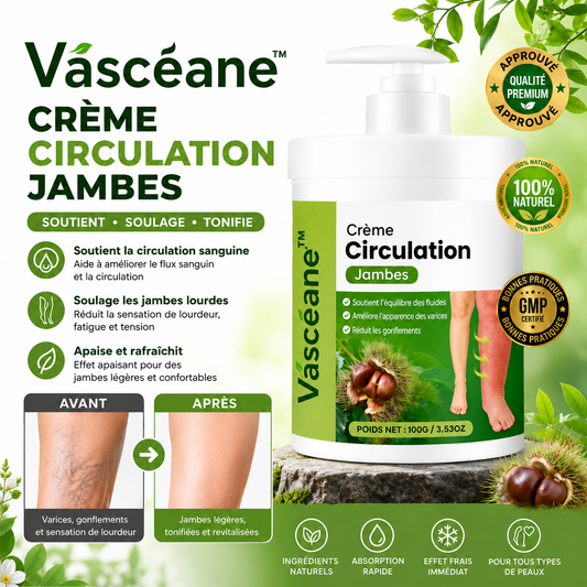 Vascéane™ Crème Circulation Jambes | Dégonflez jambes lourdes, varices et chevilles en 48h !